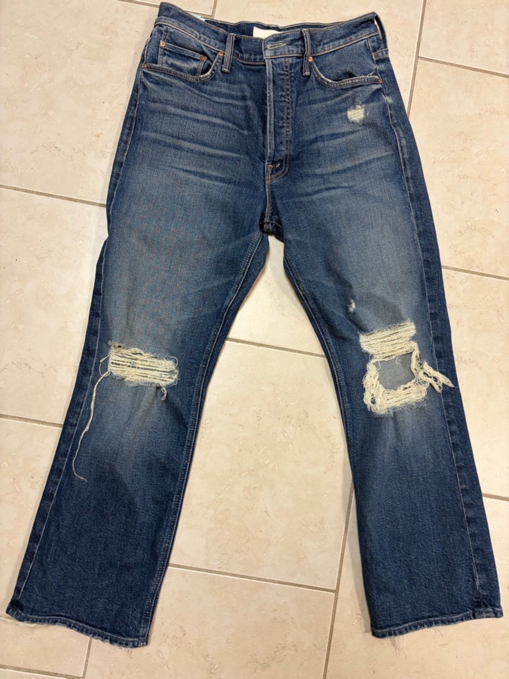 MOTHER Distressed Blue Denim Jeans